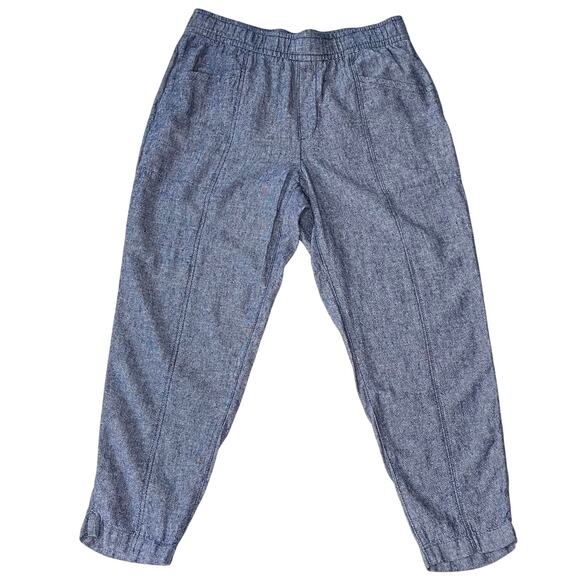 Old Navy High Rise Linen Blend Taper Pants Chambray Blue Comfycore Casuals Sz M - Picture 1 of 11